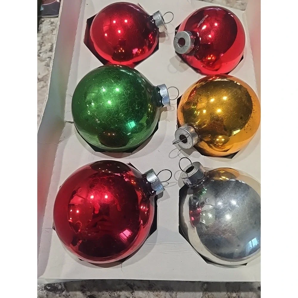 6 Vintage‎ Glass Christmas Ornaments